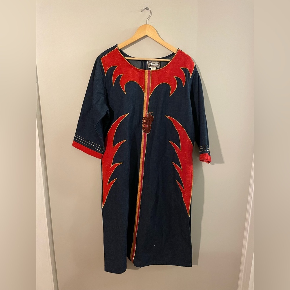 Vintage Molato African Themed Denim Studded Dress